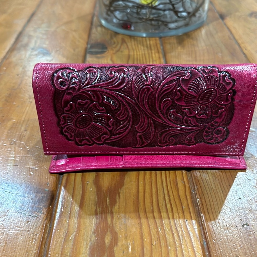 Authentic leather Mexican hand tooled trifold wallet